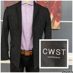 CWST California Unstructured Tweed Blazer No Button Distressed Wool‎ Mens Sz M